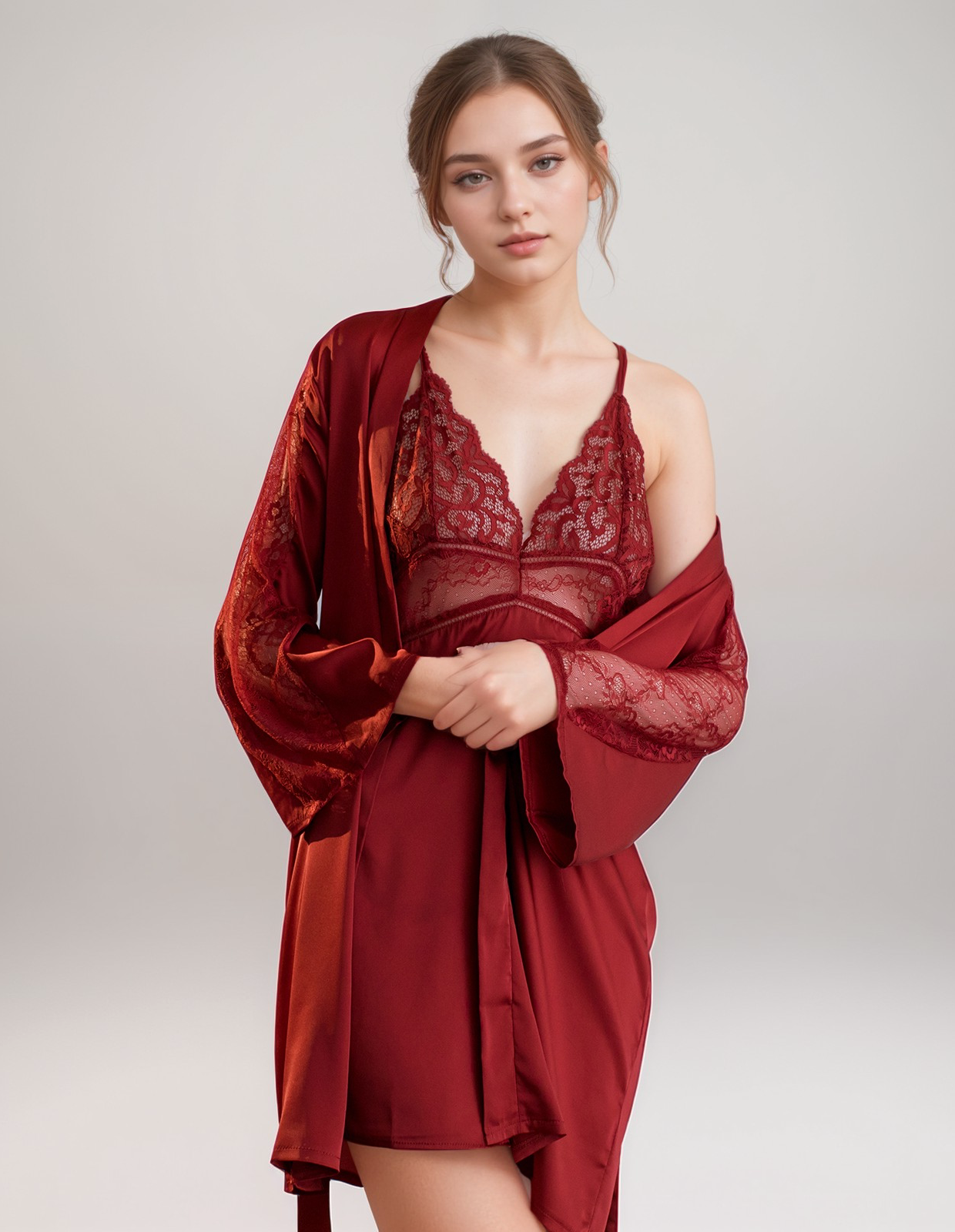 Rose Elegance Lace Nighty - Mauve Satin Sexy Lingerie main image 0