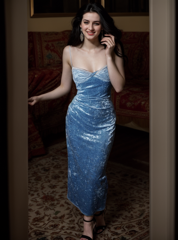blue velvet spaghetti strap dress Spaghetti Strap Velvet Dress EU32 / Dark Blue