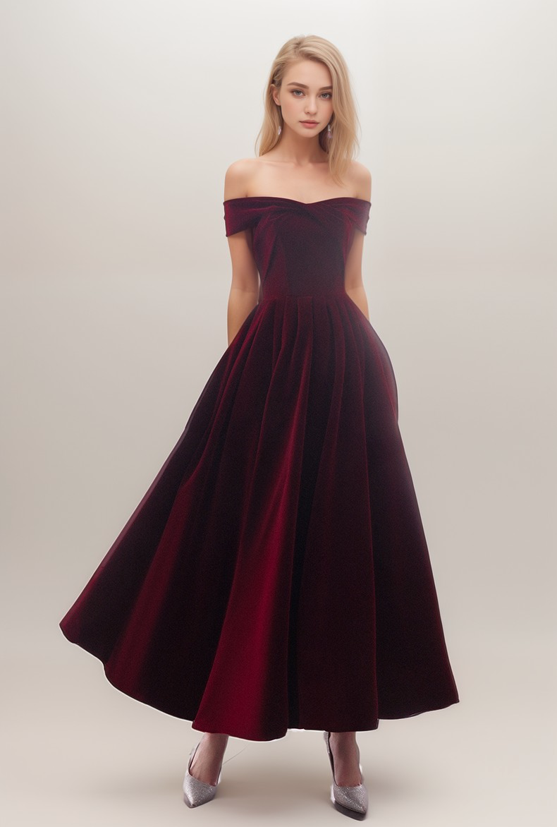 ankle length velvet dress Classic Off The Shoulder Velvet Ankle Length Prom Dress
