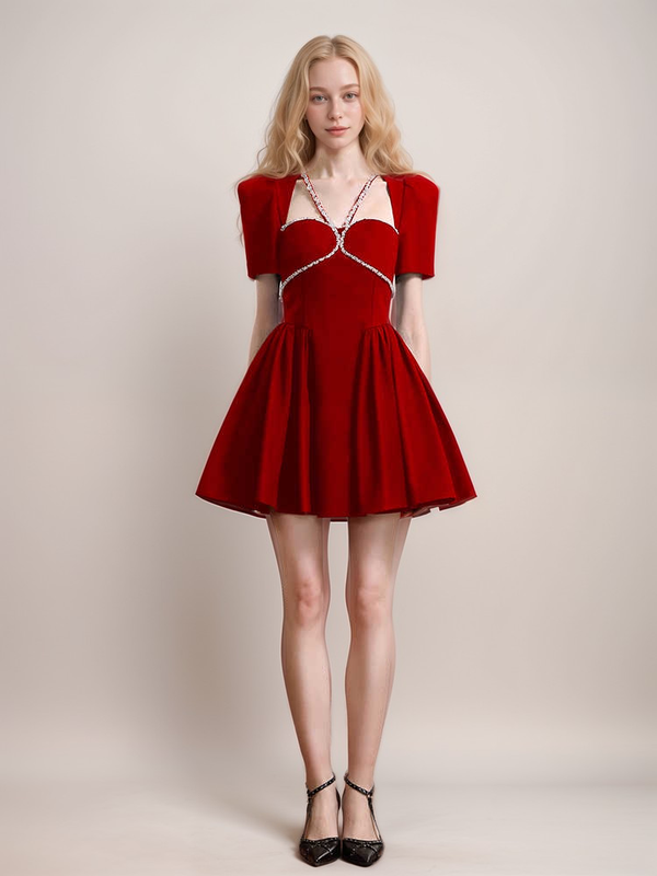velvet short dress design Uptown Elegance Velvet Mini Dress in Red