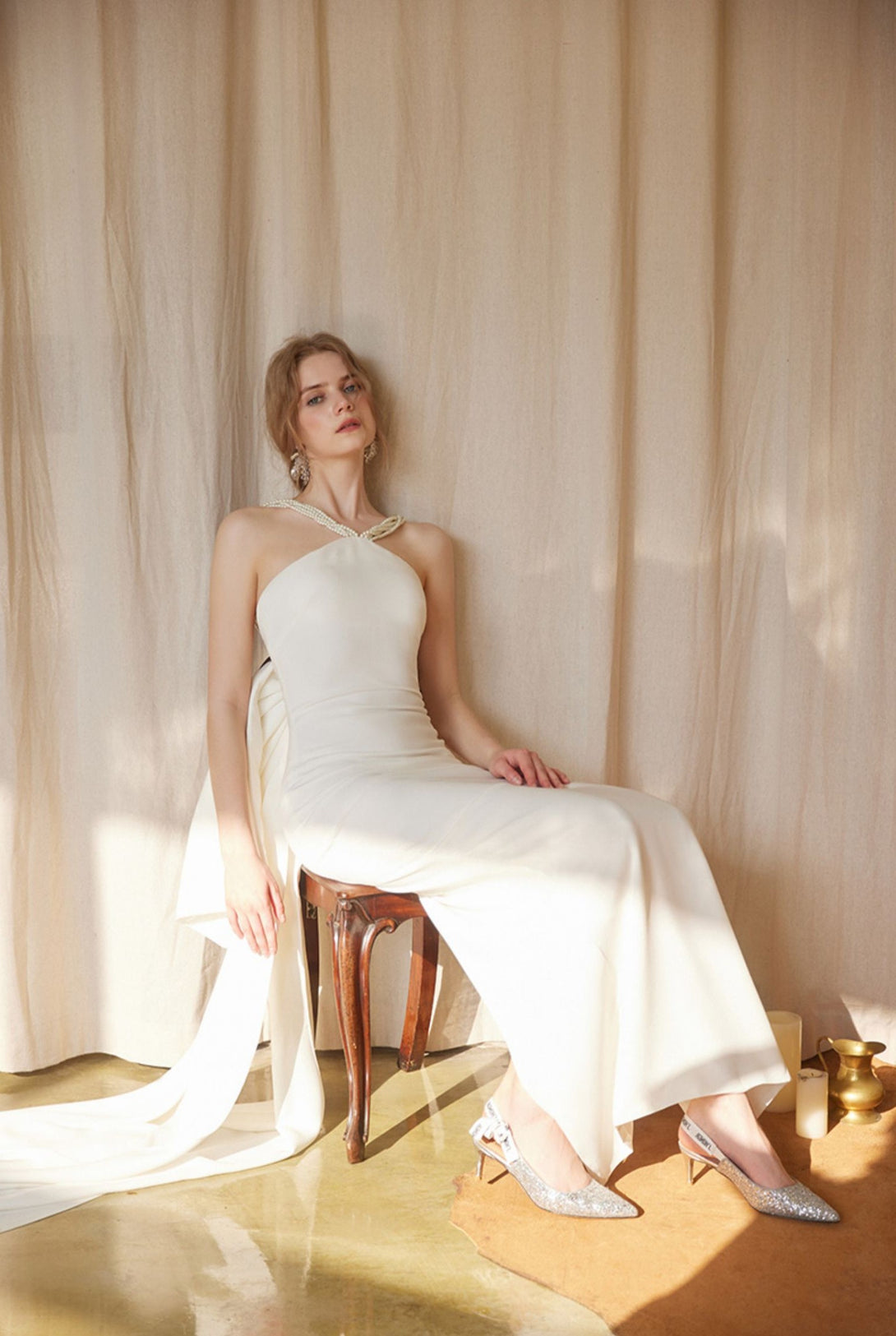 pearl strap satin dress Ready For Forever White Satin Pearl Tie-Back Maxi Dress