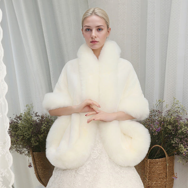 Vintage Four Colors Faux Fur Wrap Shawl – Winter Wedding Cape