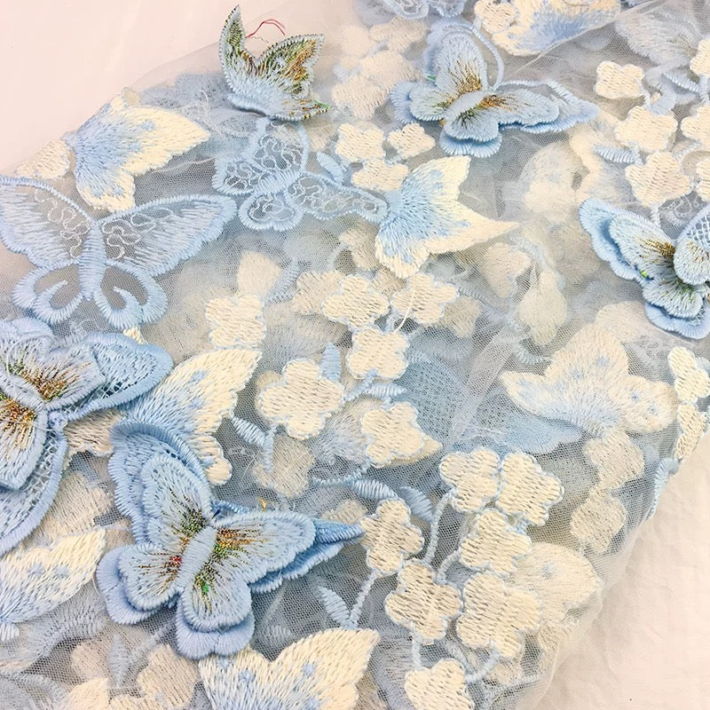 3D Floral lace swatch blue