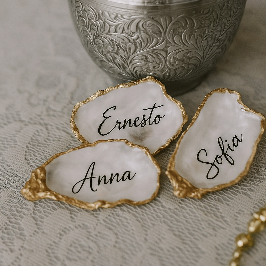 Shell Calligraphy Personalized Oyster Shell Calligraphy Place Cards – Elegant Wedding ...