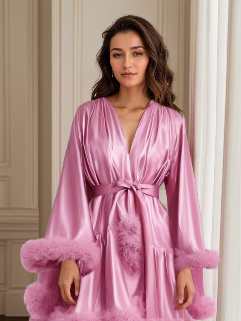 Fringe Robe Short Satin Feather Robe – Holiday Photoshoot, Christmas Gift, Glam Pa ...