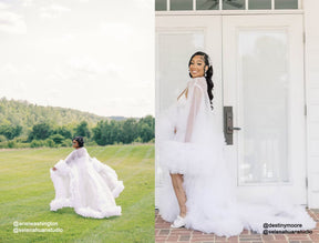 Ruffled tulle fringe hem sequin mesh long robe with sequin nightgown pink ivory