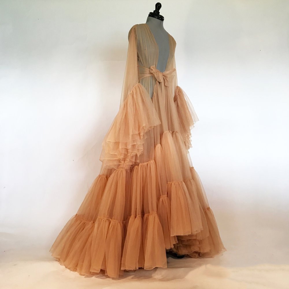 Layered Robe Tulle Ruffled Sleeves Layered Fringe Long Robe Dress – SelenaHuanStudio