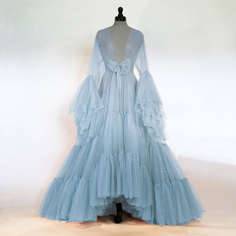 Layered Robe Tulle Ruffled Sleeves Layered Fringe Long Robe Dress – SelenaHuanStudio