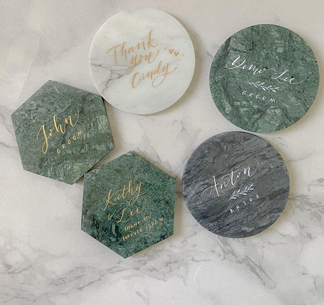 3-4" Handwritten Marble Hexagon Tile Calligraphy Card