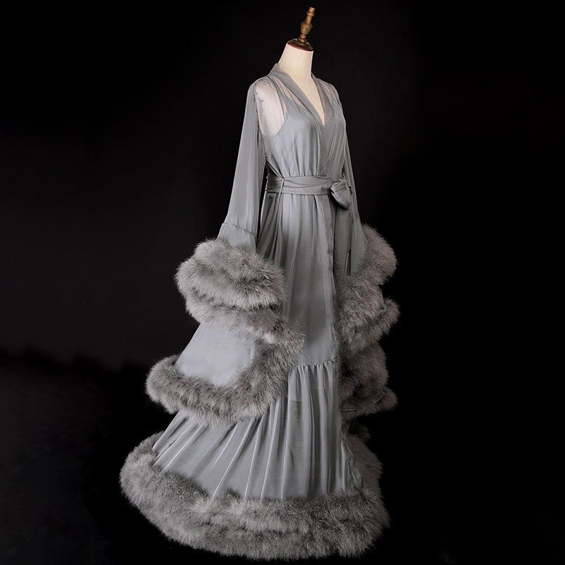Multilayer Robe 2-Layer Thick Feather Tulle Robe Set – Luxury Photoshoot / Holiday Gla ...
