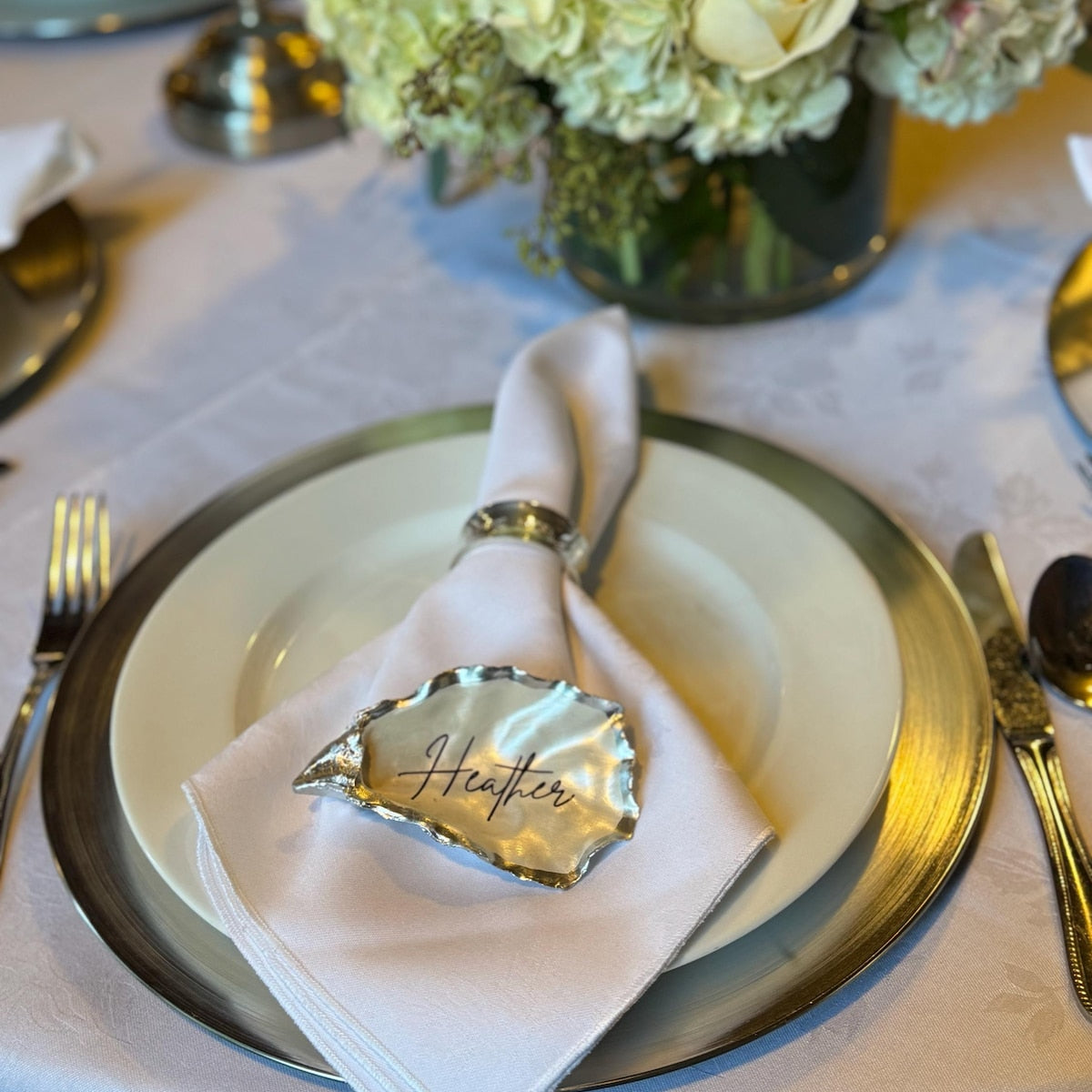 Personalized Oyster Shell Calligraphy Place Cards – Elegant Wedding ...