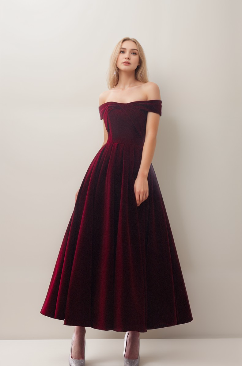 Off-the-shoulder ankle length Ball gown Velvet Dress