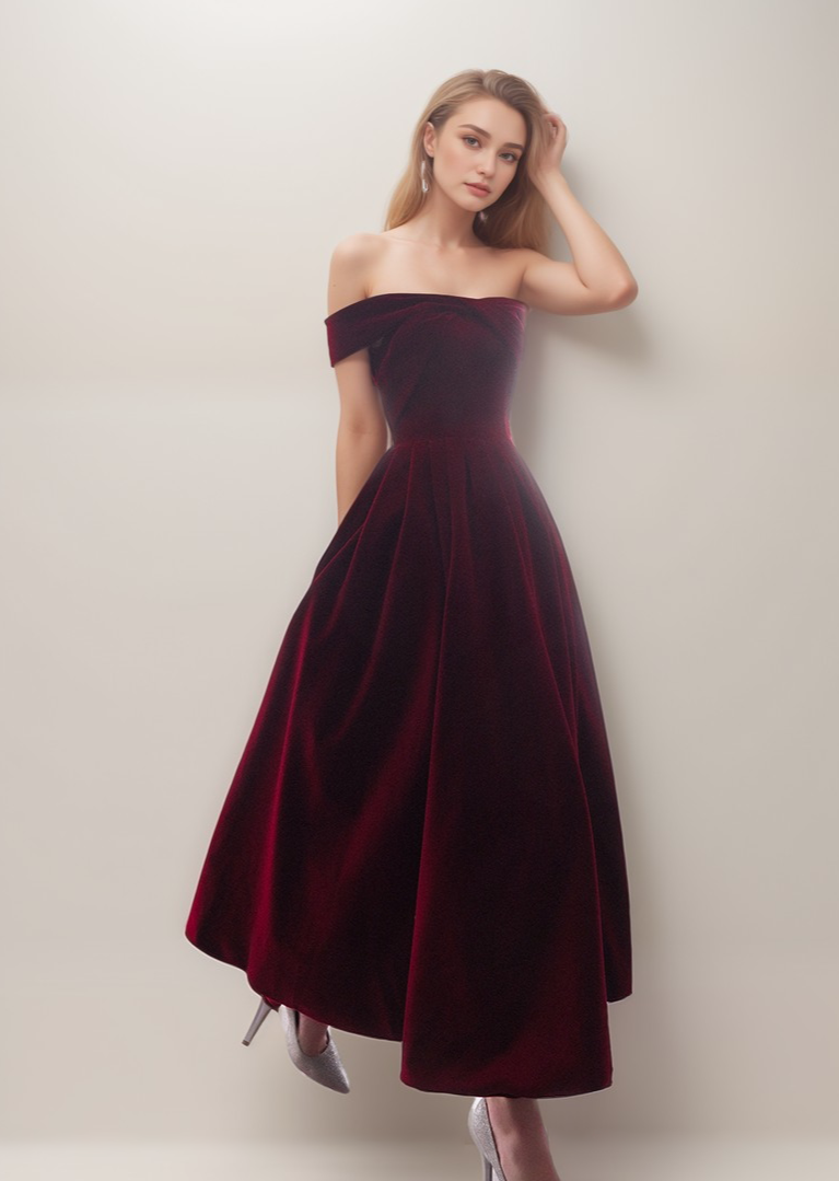 Off-the-shoulder ankle length Ball gown Velvet Dress