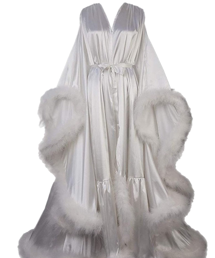 Fancy Fur Robe Silky Satin Victorian Feather Fringe Robe Dress – SelenaHuanStudio