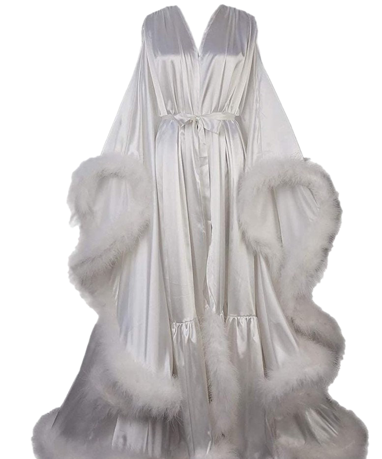 Silky Satin Victorian Feather Fringe Robe Dress – SelenaHuanStudio