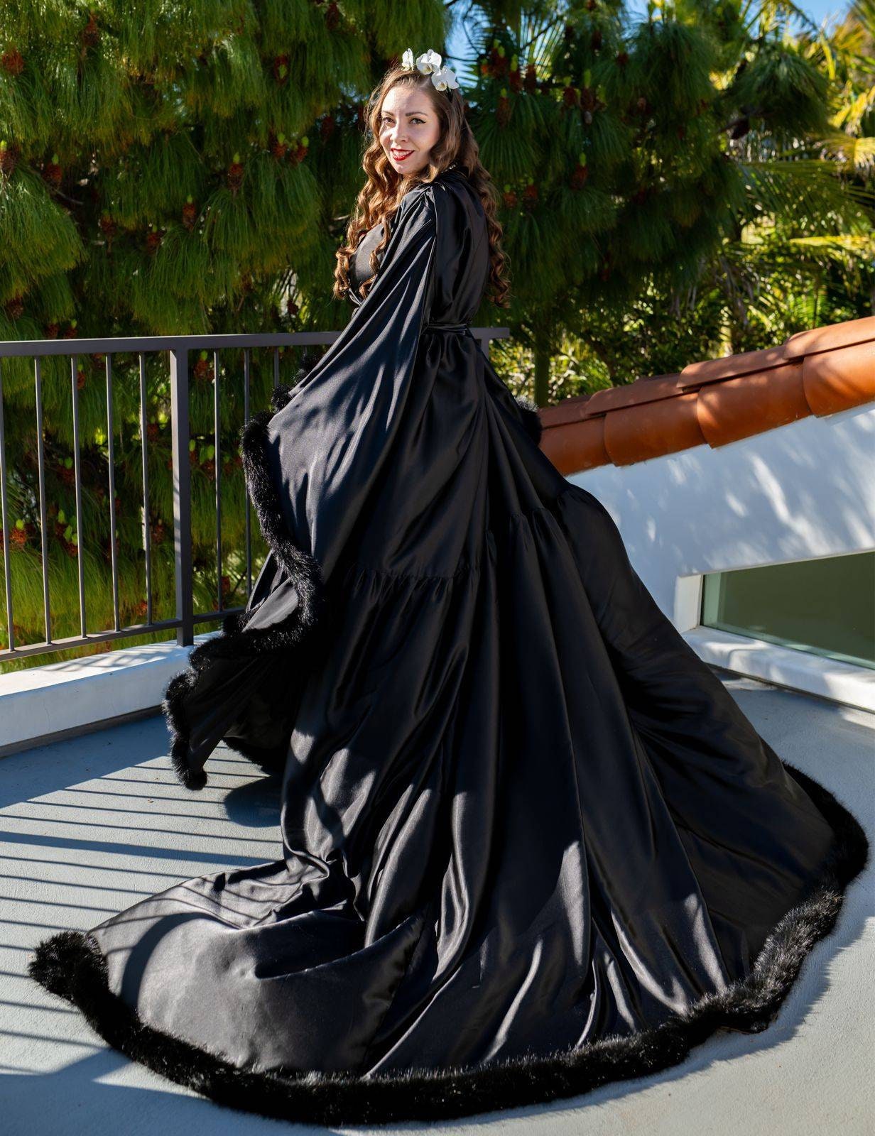 Silky Satin Victorian Feather Fringe Robe Dress – SelenaHuanStudio