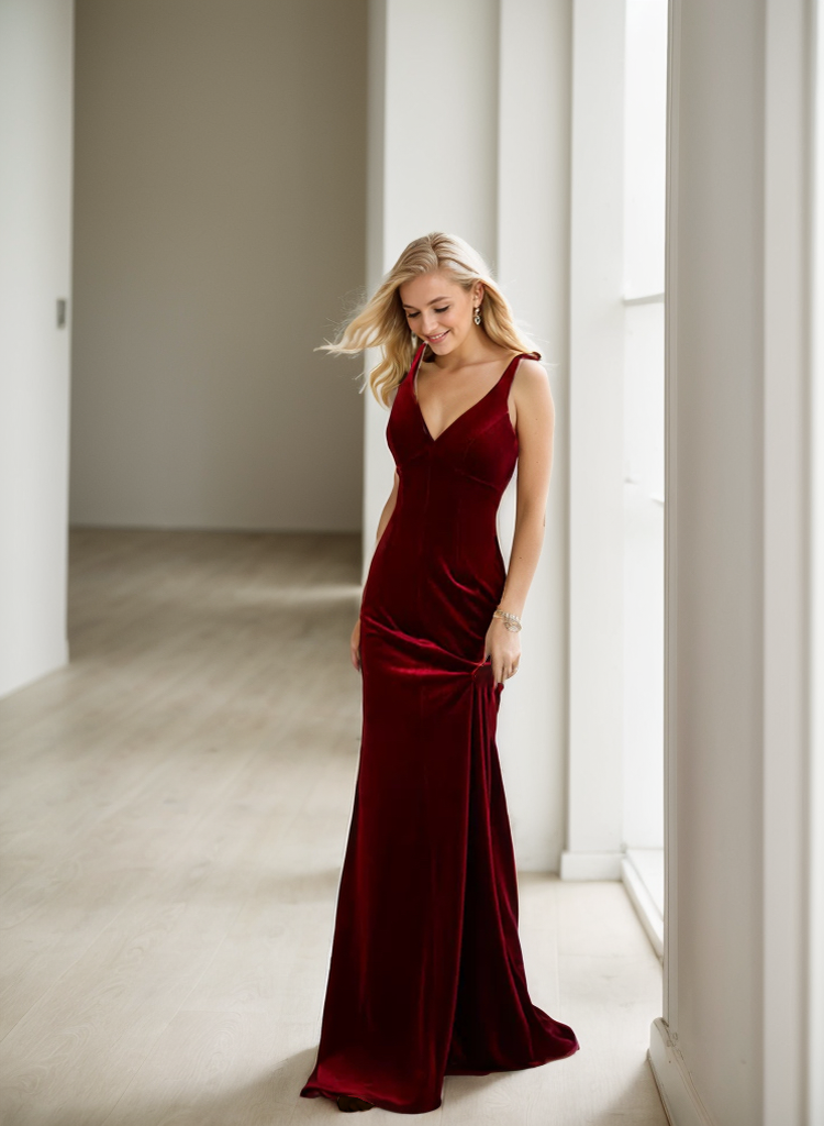 Pretty Mermaid Spaghetti Straps Wine Red Velvet Long Evening Dress Prom Dresses