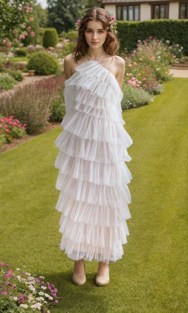 Tu Rung Ruffle Haltered Sliding Ruffle Layered Hem fit and flare tutu ankle length tu ...