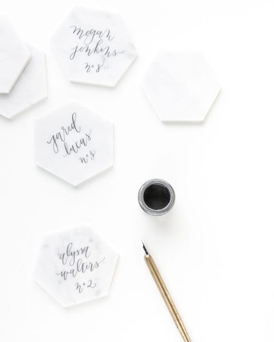 3-4" Handwritten Marble Hexagon Tile Calligraphy Card