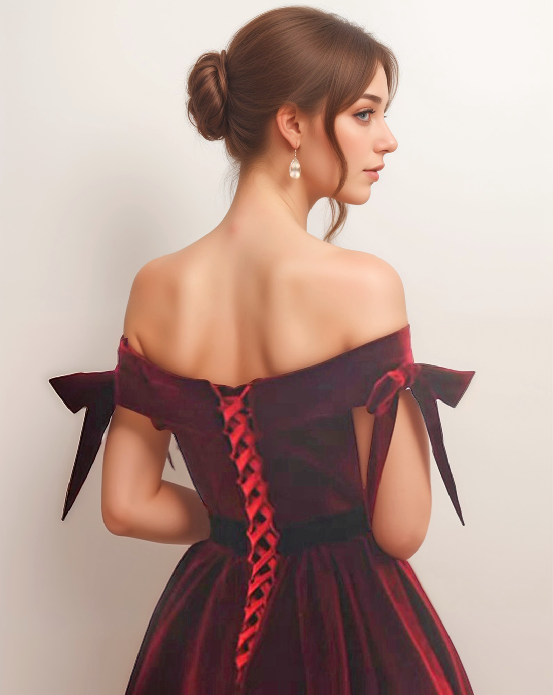 Handmade Off-the-shoulder Ball gown Velvet Dress with bows