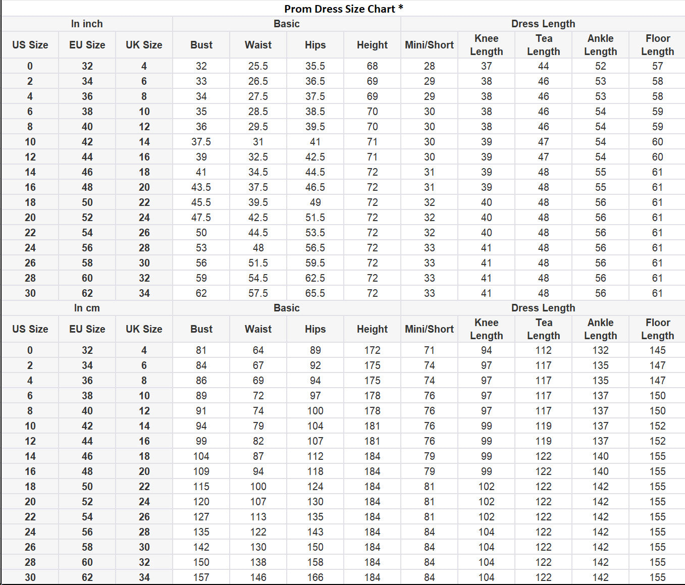 Size Chart SelenaHuanStudio Size Chart SelenaHuanStudio