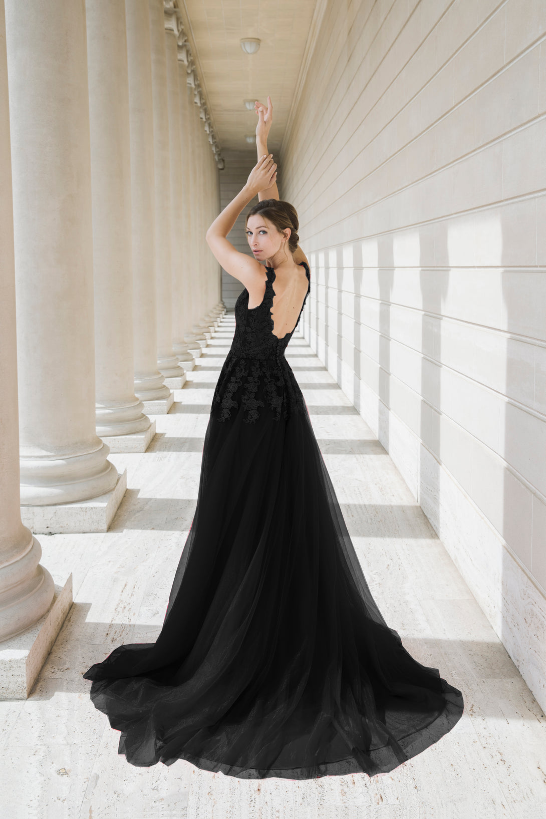 Black Queen - Black V-Neck Lace Light-Weighted Low-Back A-Line Gown Colored Wedding Dress 30 / Black Black Queen - Black V-Neck Lace Light-Weighted Low-Back A-Line Gown Colored Wedding Dress 30 / Black