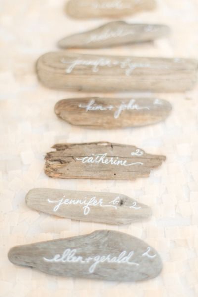 Custom Wood Custom | Flat Stone Handwritten Calligraphy Place Card | Escort Card