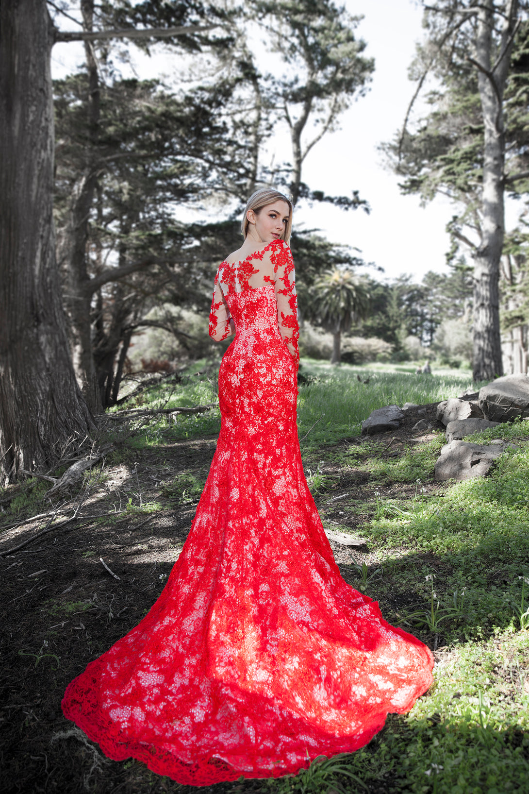 Coronation - Selena Huan Red Lace Long-sleeves Mermaid Gown Lace Colored Wedding Dress 18 Coronation - Selena Huan Red Lace Long-sleeves Mermaid Gown Lace Colored Wedding Dress 18