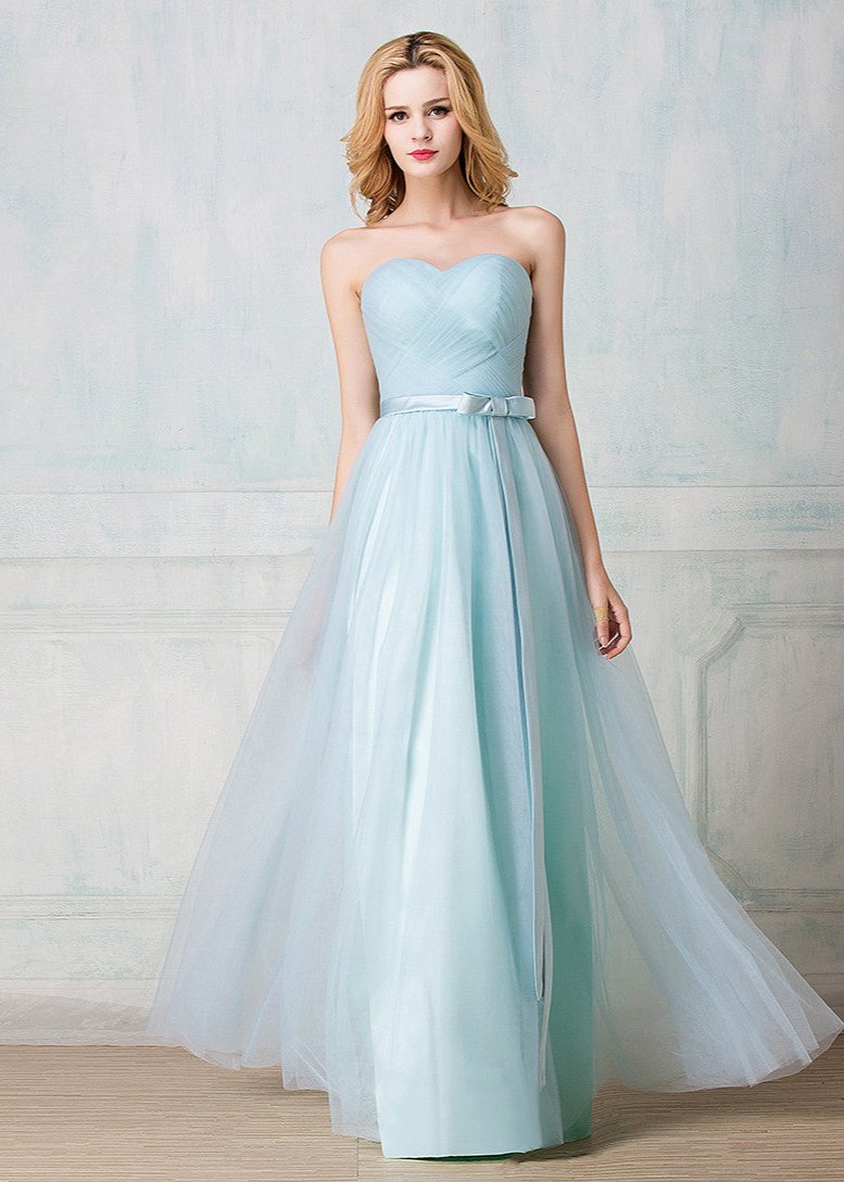 Sweetheart twisted wrinkle floor-length tulle long prom dress