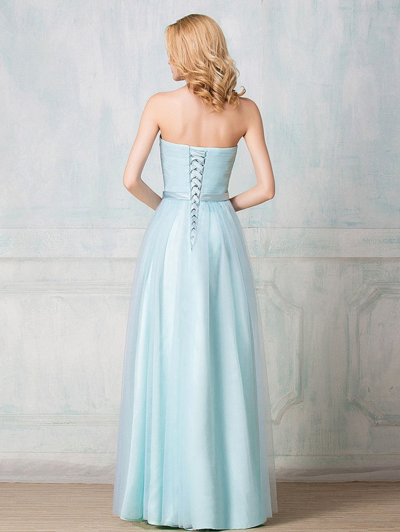 Sweetheart twisted wrinkle floor-length tulle long prom dress